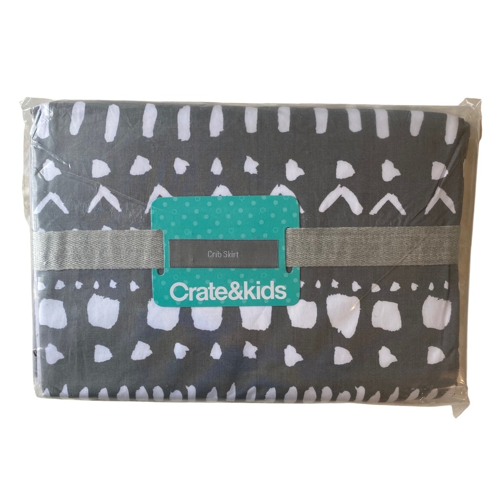 Crate‎ & Kids Crib Skirt Unisex Grey Tribal Excursion Organic Cotton Nursery NEW